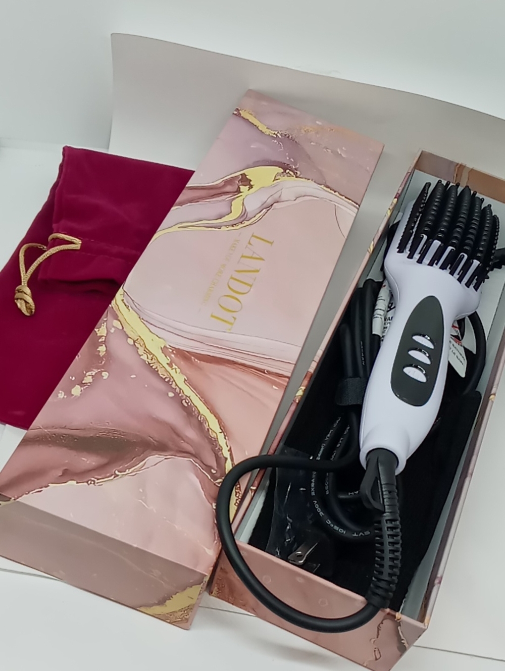 White and Black Heated Detangling Hair Brush - Women Accessories
